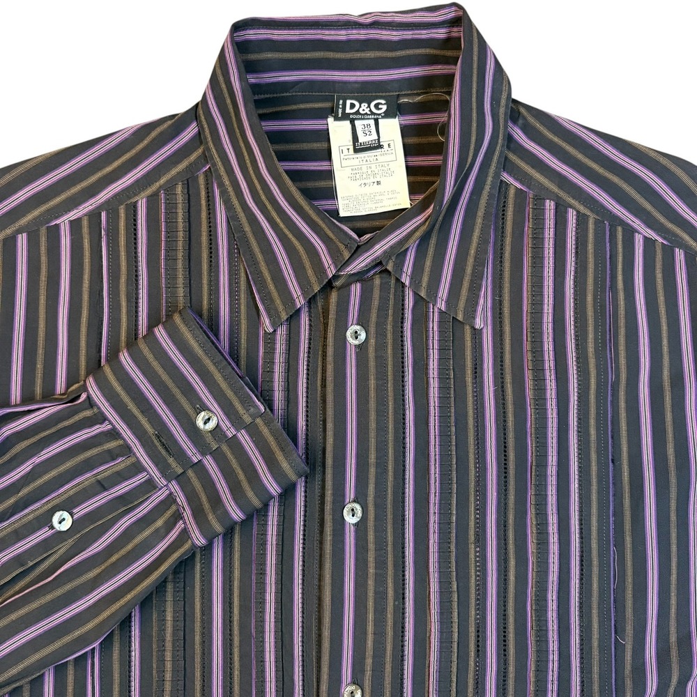Dolce & Gabbana Striped Button Down Shirt Mens L Made in Italy Vintage